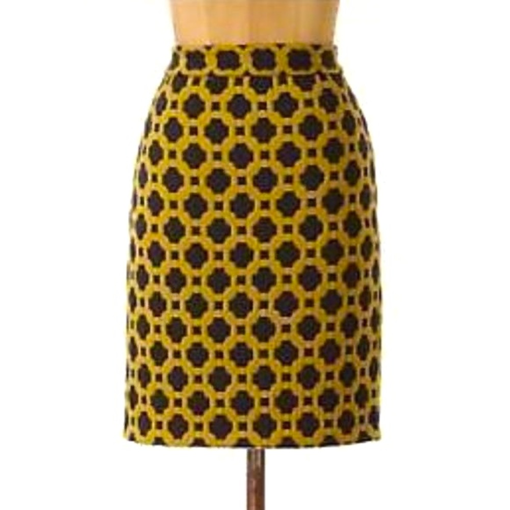 Anthropologie Charlie & Robin Blue & Gold Tile Print Knit Skirt Size 4